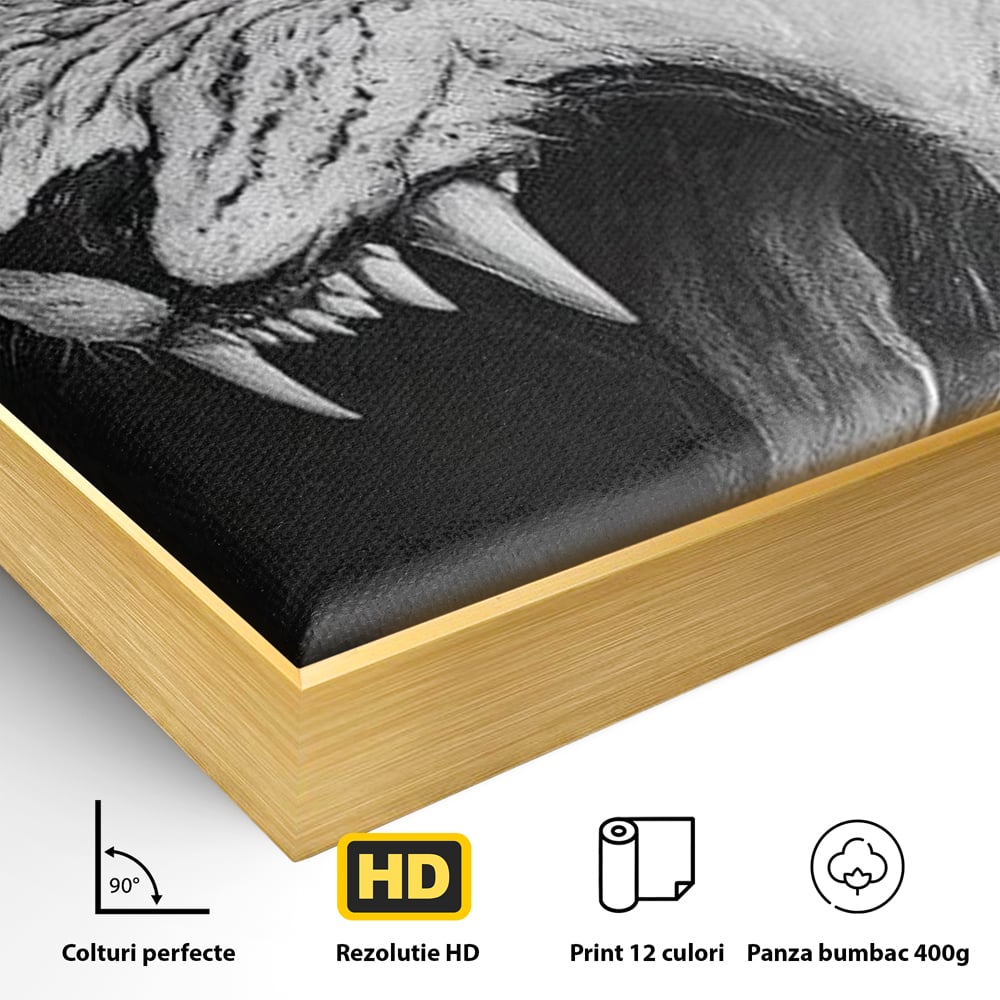 Tablou Canvas Premium, LuxCanva® M1445, Strigoiul Alb, Tigru, Felina, Raget, Fantoma, Alb si Negru, Fioros, Spirit, Pictura, Furie, Birou, Living, Camera Copil