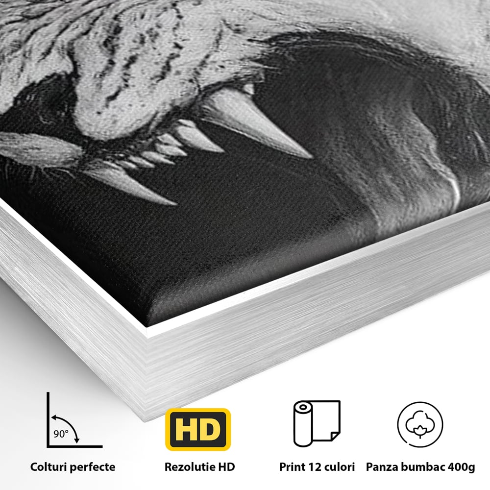 Tablou Canvas Premium, LuxCanva® M1445, Strigoiul Alb, Tigru, Felina, Raget, Fantoma, Alb si Negru, Fioros, Spirit, Pictura, Furie, Birou, Living, Camera Copil