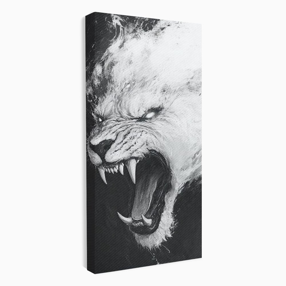Tablou Canvas Premium, LuxCanva® M1445, Strigoiul Alb, Tigru, Felina, Raget, Fantoma, Alb si Negru, Fioros, Spirit, Pictura, Furie, Birou, Living, Camera Copil
