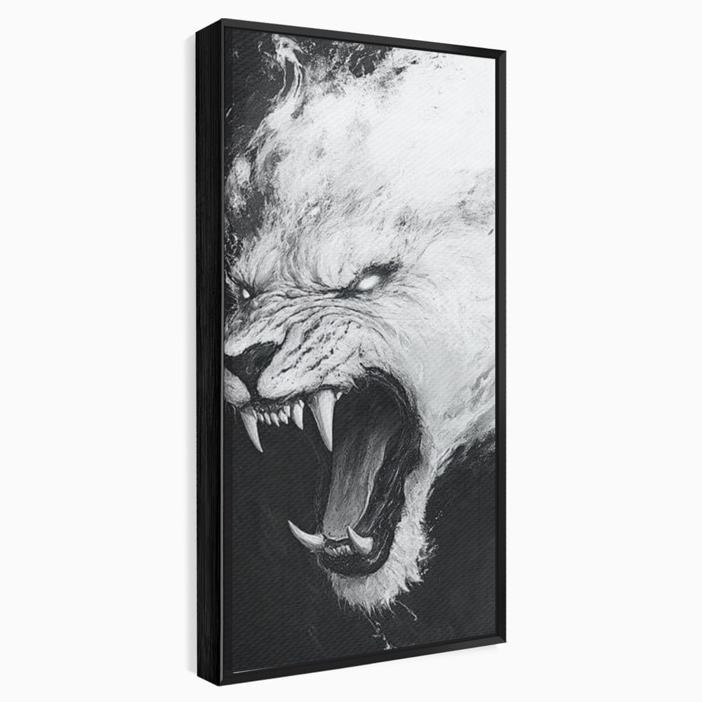 Tablou Canvas Premium, LuxCanva® M1445, Strigoiul Alb, Tigru, Felina, Raget, Fantoma, Alb si Negru, Fioros, Spirit, Pictura, Furie, Birou, Living, Camera Copil