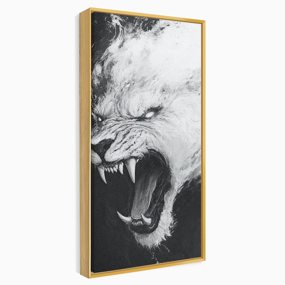 Tablou Canvas Premium, LuxCanva® M1445, Strigoiul Alb, Tigru, Felina, Raget, Fantoma, Alb si Negru, Fioros, Spirit, Pictura, Furie, Birou, Living, Camera Copil