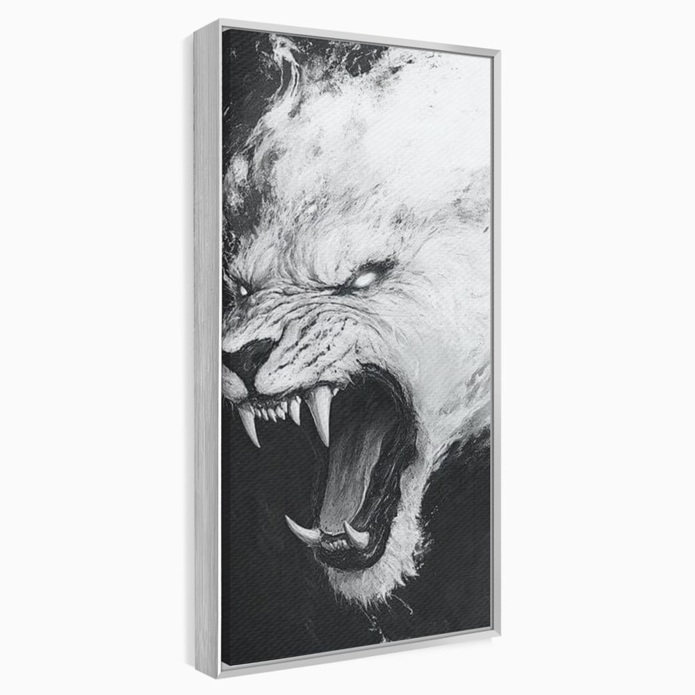 Tablou Canvas Premium, LuxCanva® M1445, Strigoiul Alb, Tigru, Felina, Raget, Fantoma, Alb si Negru, Fioros, Spirit, Pictura, Furie, Birou, Living, Camera Copil