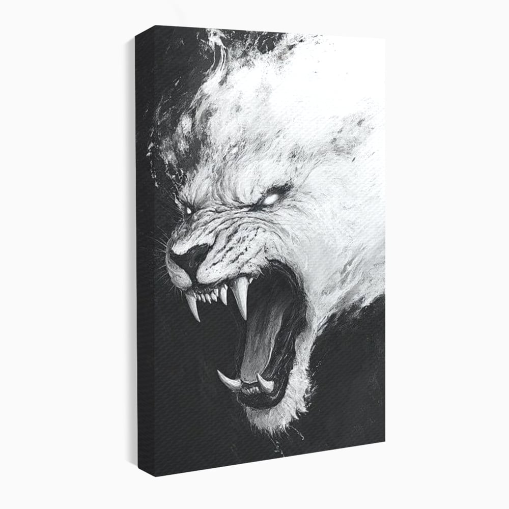 Tablou Canvas Premium, LuxCanva® M1445, Strigoiul Alb, Tigru, Felina, Raget, Fantoma, Alb si Negru, Fioros, Spirit, Pictura, Furie, Birou, Living, Camera Copil