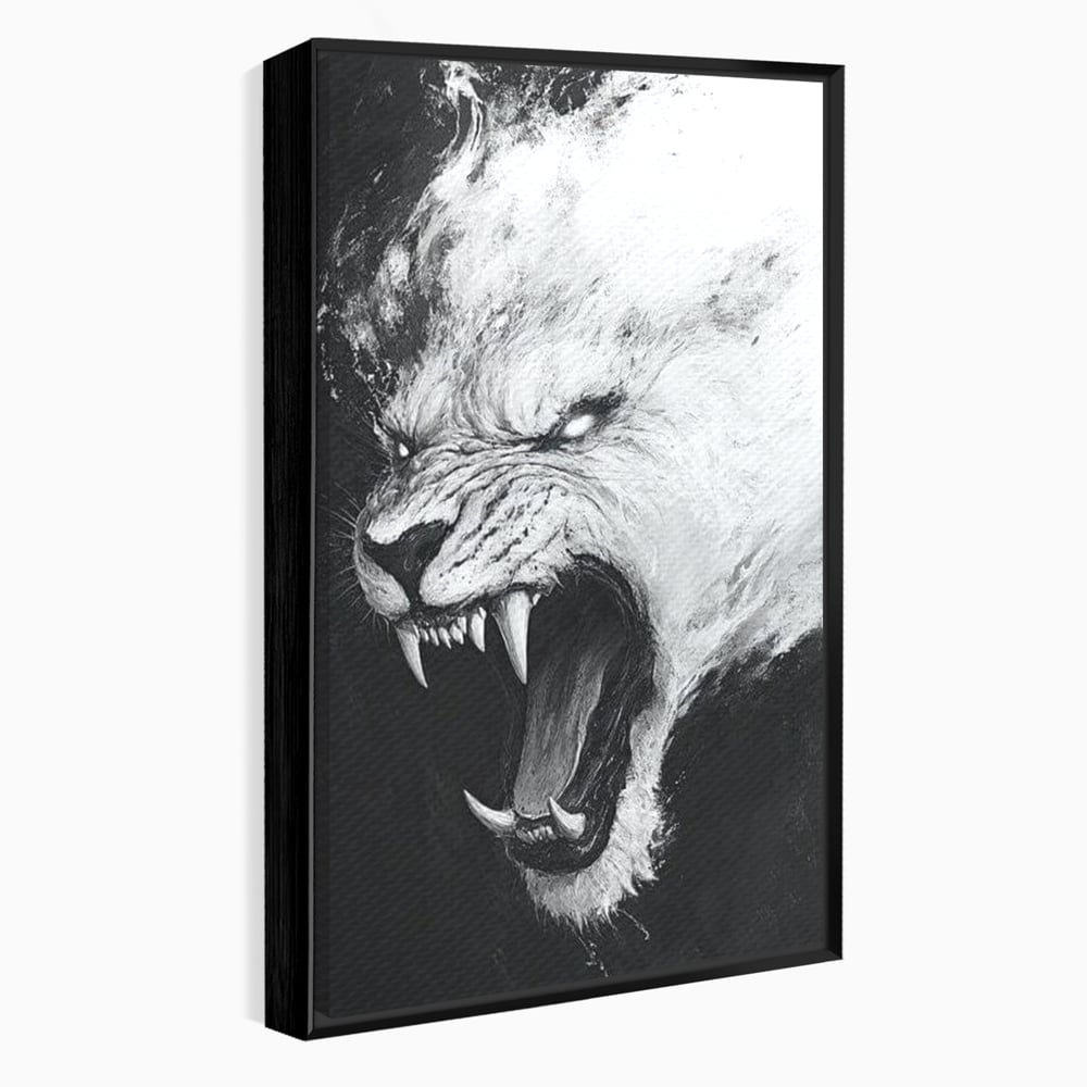 Tablou Canvas Premium, LuxCanva® M1445, Strigoiul Alb, Tigru, Felina, Raget, Fantoma, Alb si Negru, Fioros, Spirit, Pictura, Furie, Birou, Living, Camera Copil