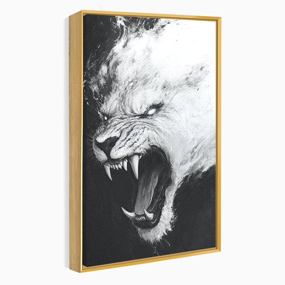 Tablou Canvas Premium, LuxCanva® M1445, Strigoiul Alb, Tigru, Felina, Raget, Fantoma, Alb si Negru, Fioros, Spirit, Pictura, Furie, Birou, Living, Camera Copil