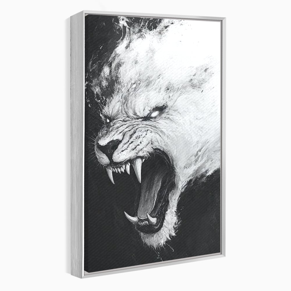 Tablou Canvas Premium, LuxCanva® M1445, Strigoiul Alb, Tigru, Felina, Raget, Fantoma, Alb si Negru, Fioros, Spirit, Pictura, Furie, Birou, Living, Camera Copil