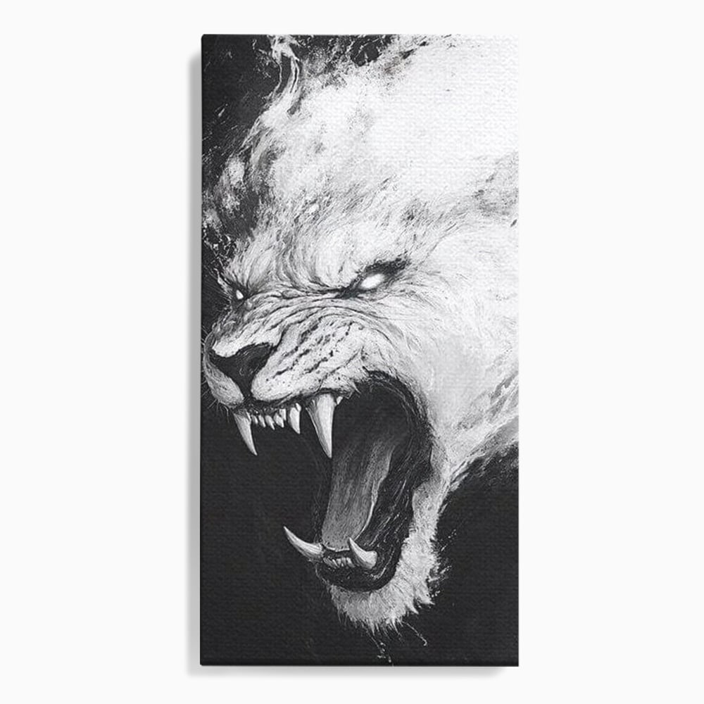 Tablou Canvas Premium, LuxCanva® M1445, Strigoiul Alb, Tigru, Felina, Raget, Fantoma, Alb si Negru, Fioros, Spirit, Pictura, Furie, Birou, Living, Camera Copil