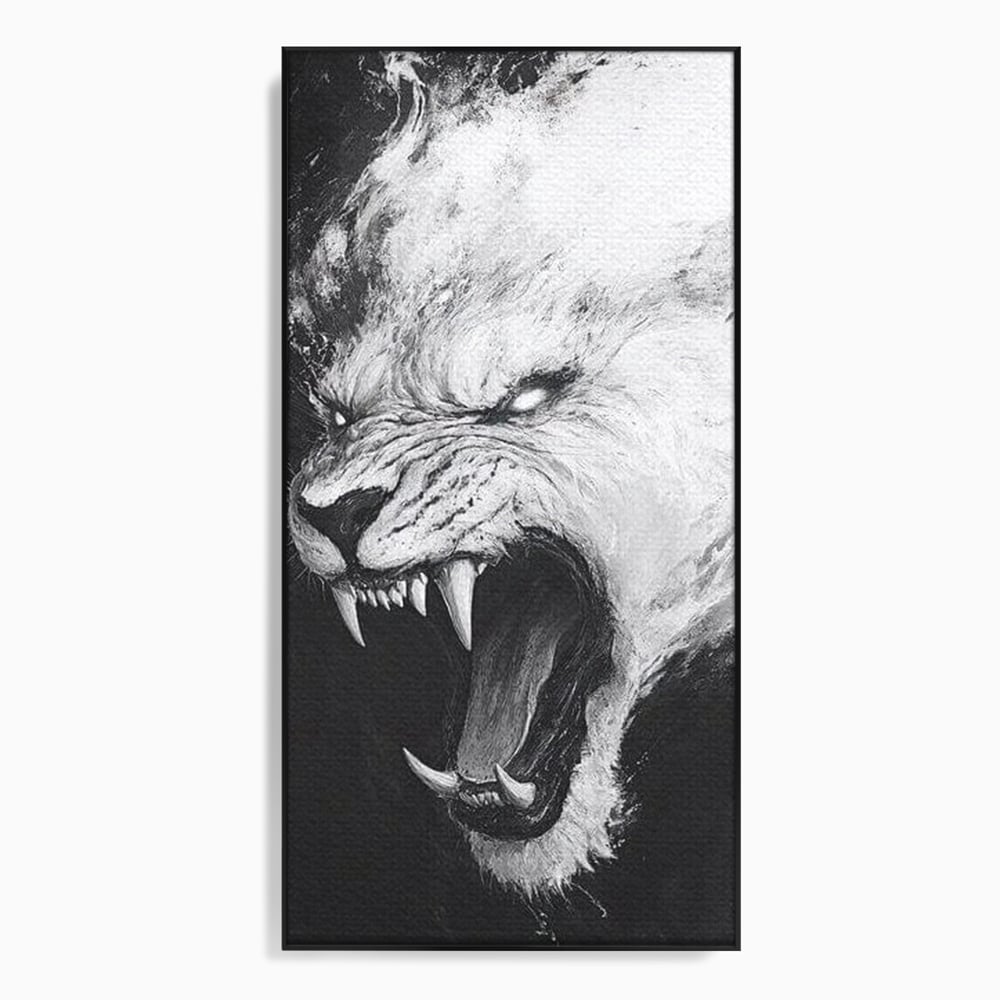 Tablou Canvas Premium, LuxCanva® M1445, Strigoiul Alb, Tigru, Felina, Raget, Fantoma, Alb si Negru, Fioros, Spirit, Pictura, Furie, Birou, Living, Camera Copil