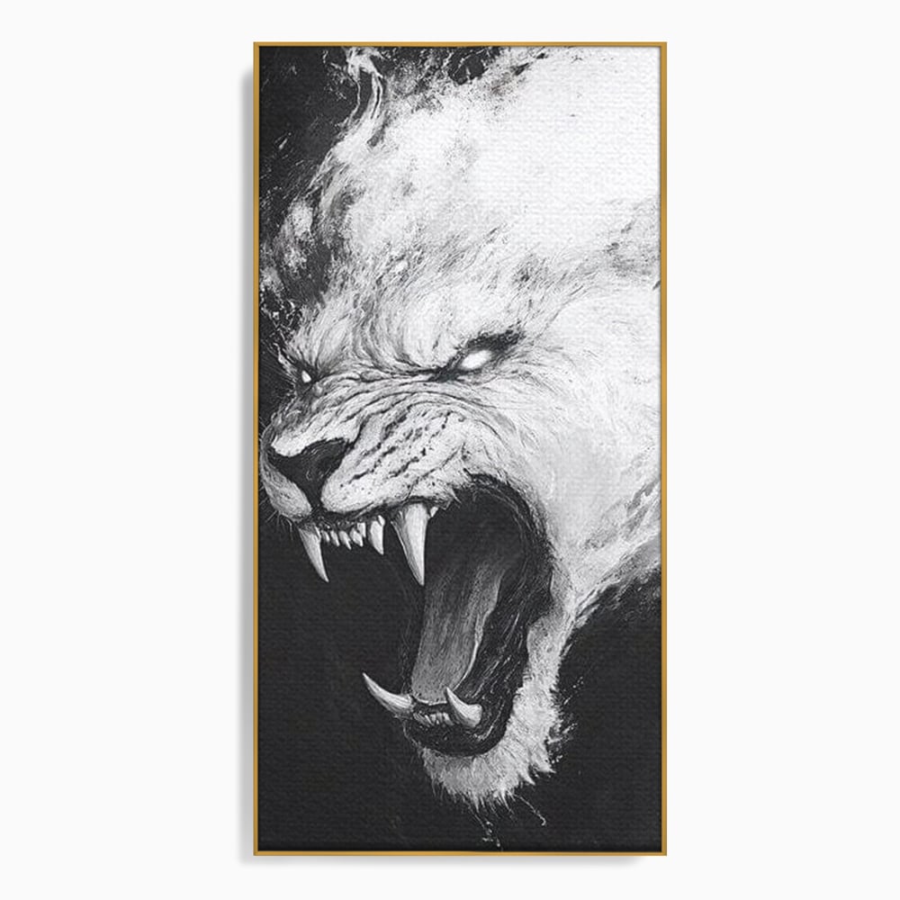 Tablou Canvas Premium, LuxCanva® M1445, Strigoiul Alb, Tigru, Felina, Raget, Fantoma, Alb si Negru, Fioros, Spirit, Pictura, Furie, Birou, Living, Camera Copil