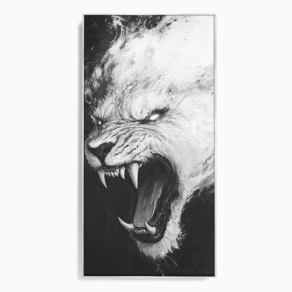 Tablou Canvas Premium, LuxCanva® M1445, Strigoiul Alb, Tigru, Felina, Raget, Fantoma, Alb si Negru, Fioros, Spirit, Pictura, Furie, Birou, Living, Camera Copil