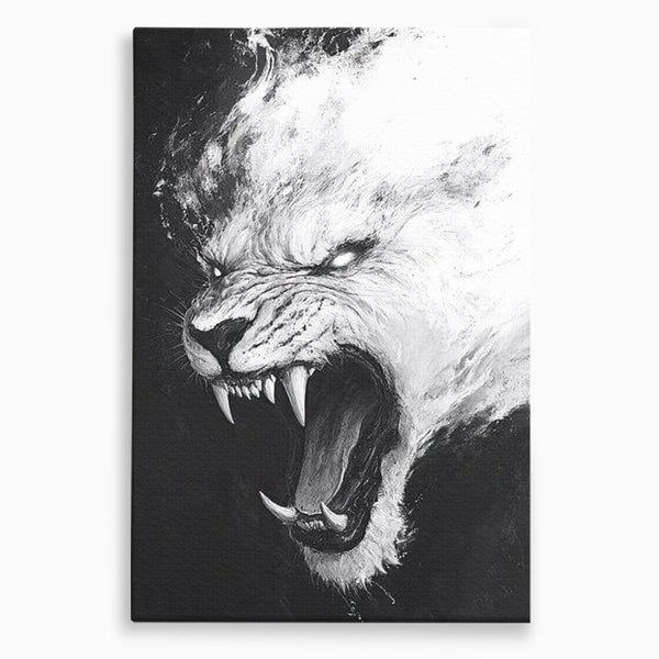 Tablou Canvas Premium, LuxCanva® M1445, Strigoiul Alb, Tigru, Felina, Raget, Fantoma, Alb si Negru, Fioros, Spirit, Pictura, Furie, Birou, Living, Camera Copil
