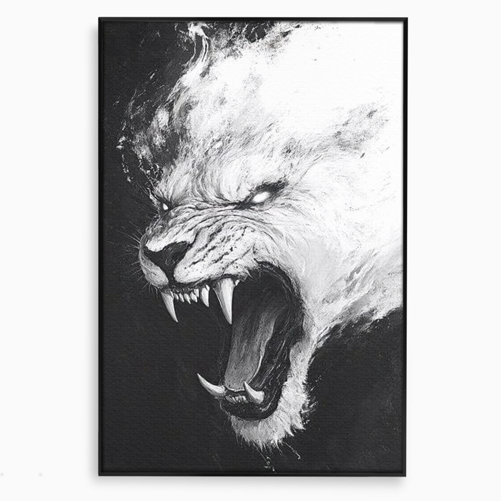 Tablou Canvas Premium, LuxCanva® M1445, Strigoiul Alb, Tigru, Felina, Raget, Fantoma, Alb si Negru, Fioros, Spirit, Pictura, Furie, Birou, Living, Camera Copil