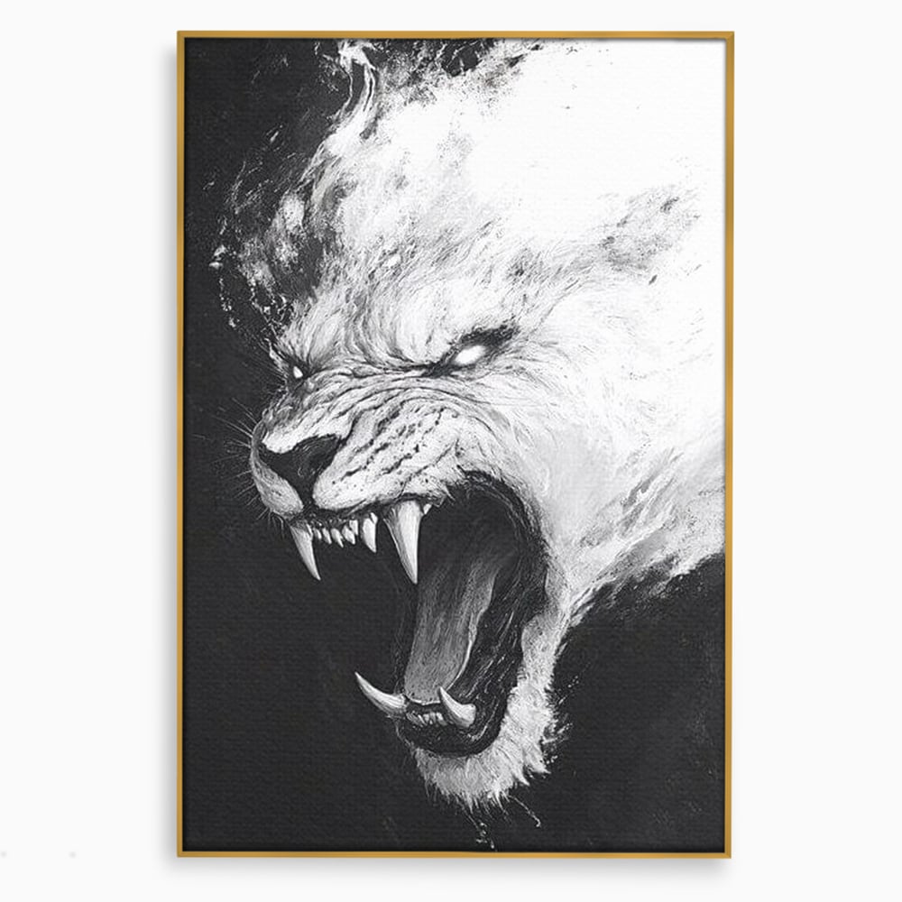 Tablou Canvas Premium, LuxCanva® M1445, Strigoiul Alb, Tigru, Felina, Raget, Fantoma, Alb si Negru, Fioros, Spirit, Pictura, Furie, Birou, Living, Camera Copil