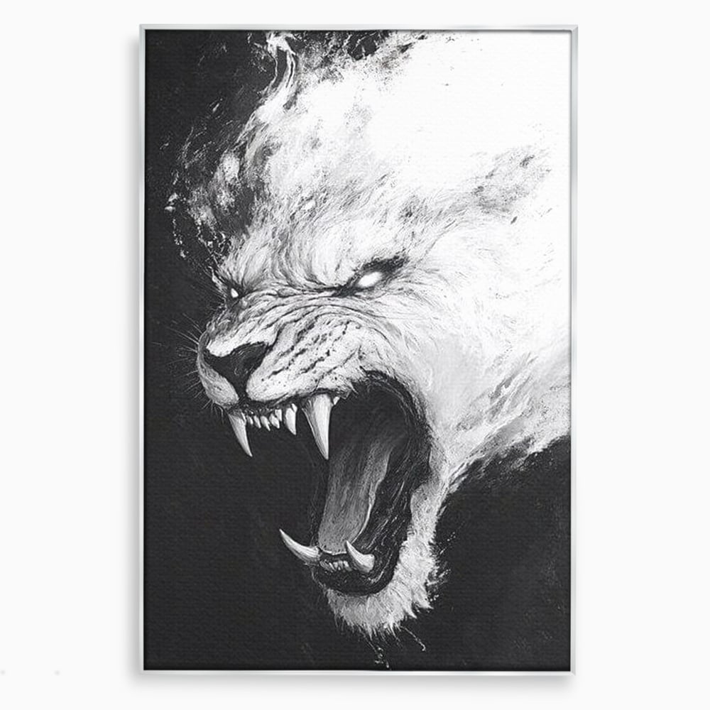 Tablou Canvas Premium, LuxCanva® M1445, Strigoiul Alb, Tigru, Felina, Raget, Fantoma, Alb si Negru, Fioros, Spirit, Pictura, Furie, Birou, Living, Camera Copil