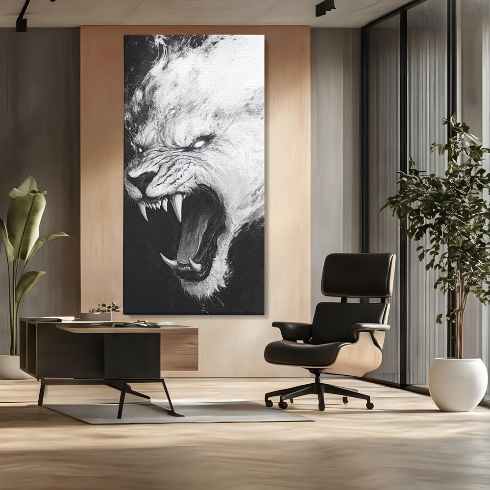 Tablou Canvas Premium, LuxCanva® M1445, Strigoiul Alb, Tigru, Felina, Raget, Fantoma, Alb si Negru, Fioros, Spirit, Pictura, Furie, Birou, Living, Camera Copil
