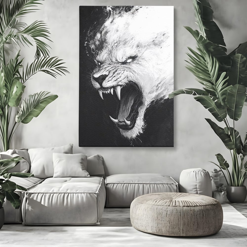 Tablou Canvas Premium, LuxCanva® M1445, Strigoiul Alb, Tigru, Felina, Raget, Fantoma, Alb si Negru, Fioros, Spirit, Pictura, Furie, Birou, Living, Camera Copil