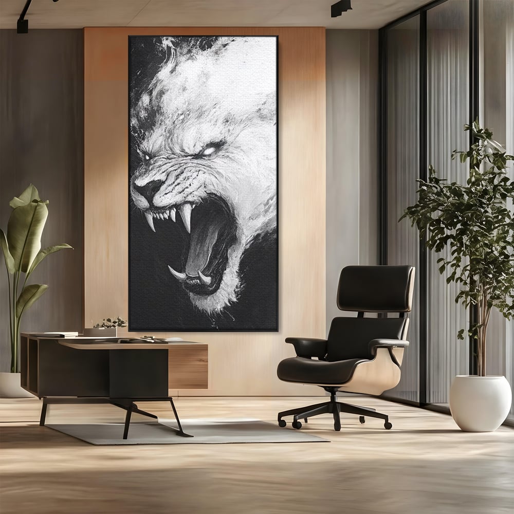 Tablou Canvas Premium, LuxCanva® M1445, Strigoiul Alb, Tigru, Felina, Raget, Fantoma, Alb si Negru, Fioros, Spirit, Pictura, Furie, Birou, Living, Camera Copil
