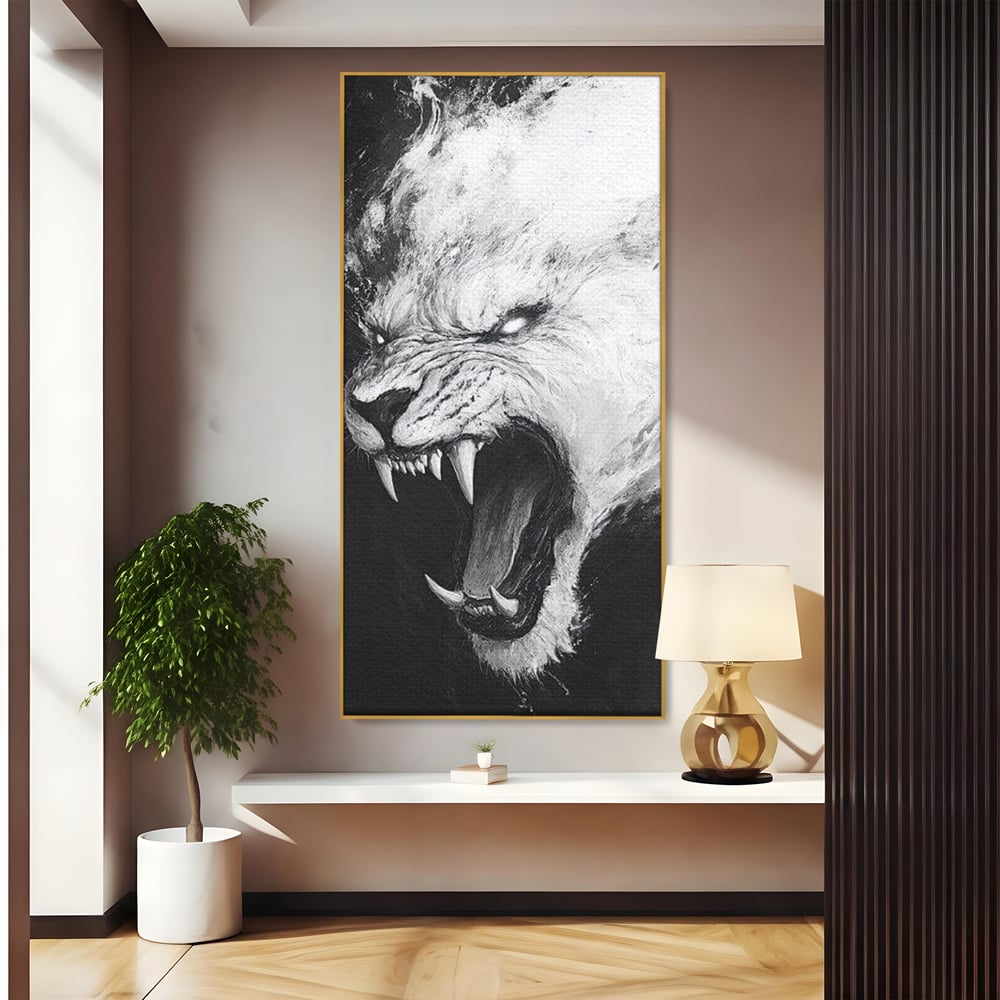 Tablou Canvas Premium, LuxCanva® M1445, Strigoiul Alb, Tigru, Felina, Raget, Fantoma, Alb si Negru, Fioros, Spirit, Pictura, Furie, Birou, Living, Camera Copil