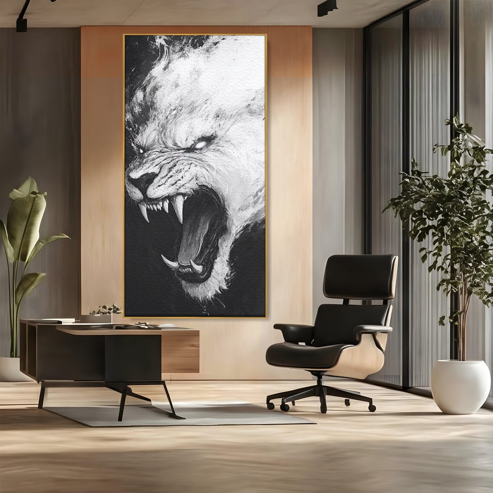Tablou Canvas Premium, LuxCanva® M1445, Strigoiul Alb, Tigru, Felina, Raget, Fantoma, Alb si Negru, Fioros, Spirit, Pictura, Furie, Birou, Living, Camera Copil