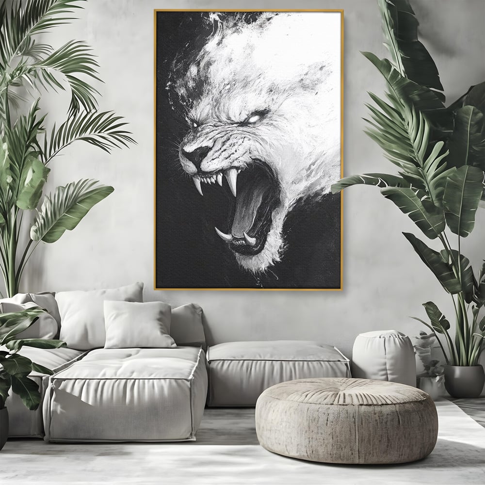 Tablou Canvas Premium, LuxCanva® M1445, Strigoiul Alb, Tigru, Felina, Raget, Fantoma, Alb si Negru, Fioros, Spirit, Pictura, Furie, Birou, Living, Camera Copil