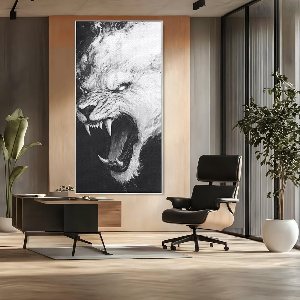 Tablou Canvas Premium, LuxCanva® M1445, Strigoiul Alb, Tigru, Felina, Raget, Fantoma, Alb si Negru, Fioros, Spirit, Pictura, Furie, Birou, Living, Camera Copil