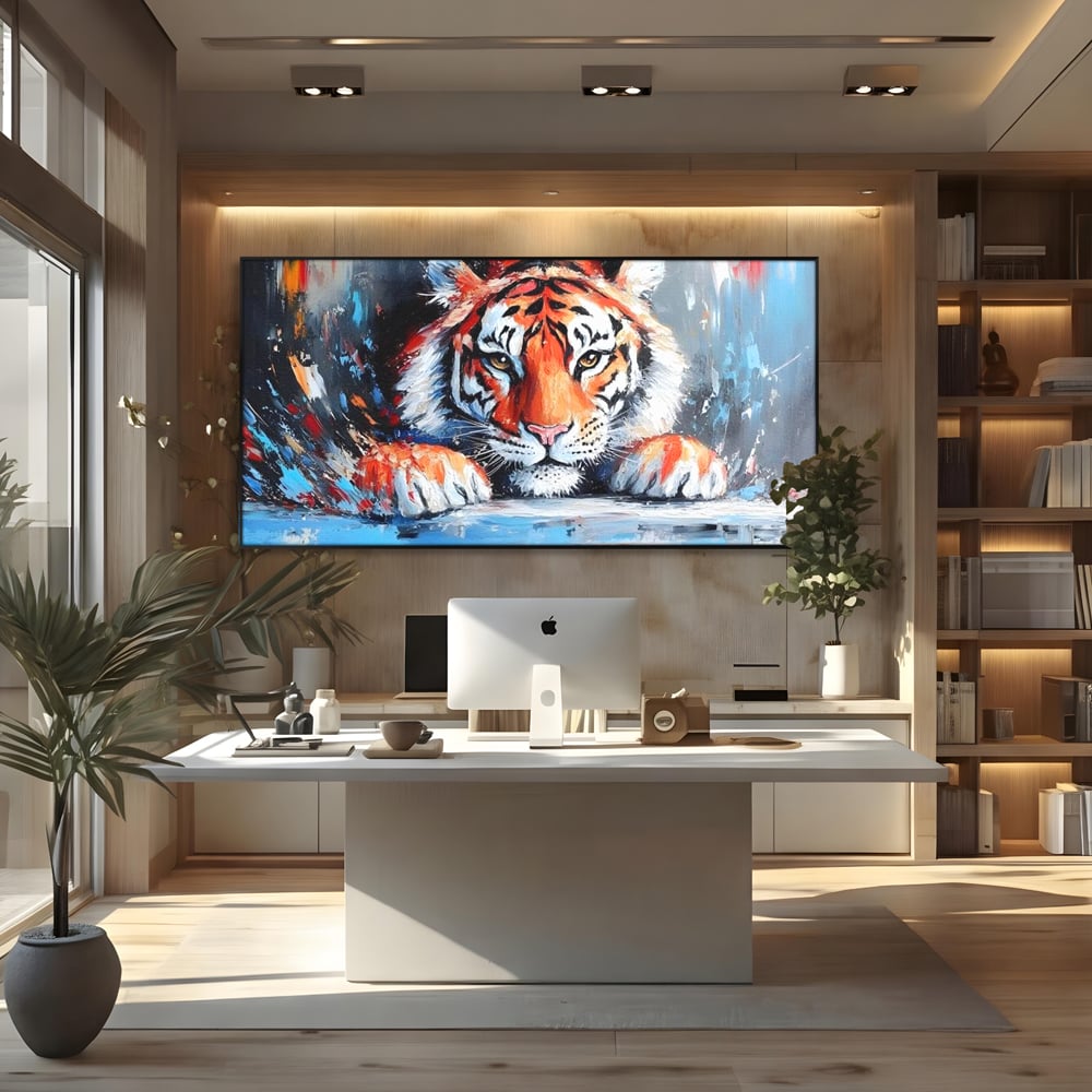 Tablou Canvas Premium, LuxCanva® M1446, Putere si Inocenta, Animal, Salbatic, Tigru, Privire, Exotic, Blanos, Jungla, Felina, Birou, Living, Camera Copil