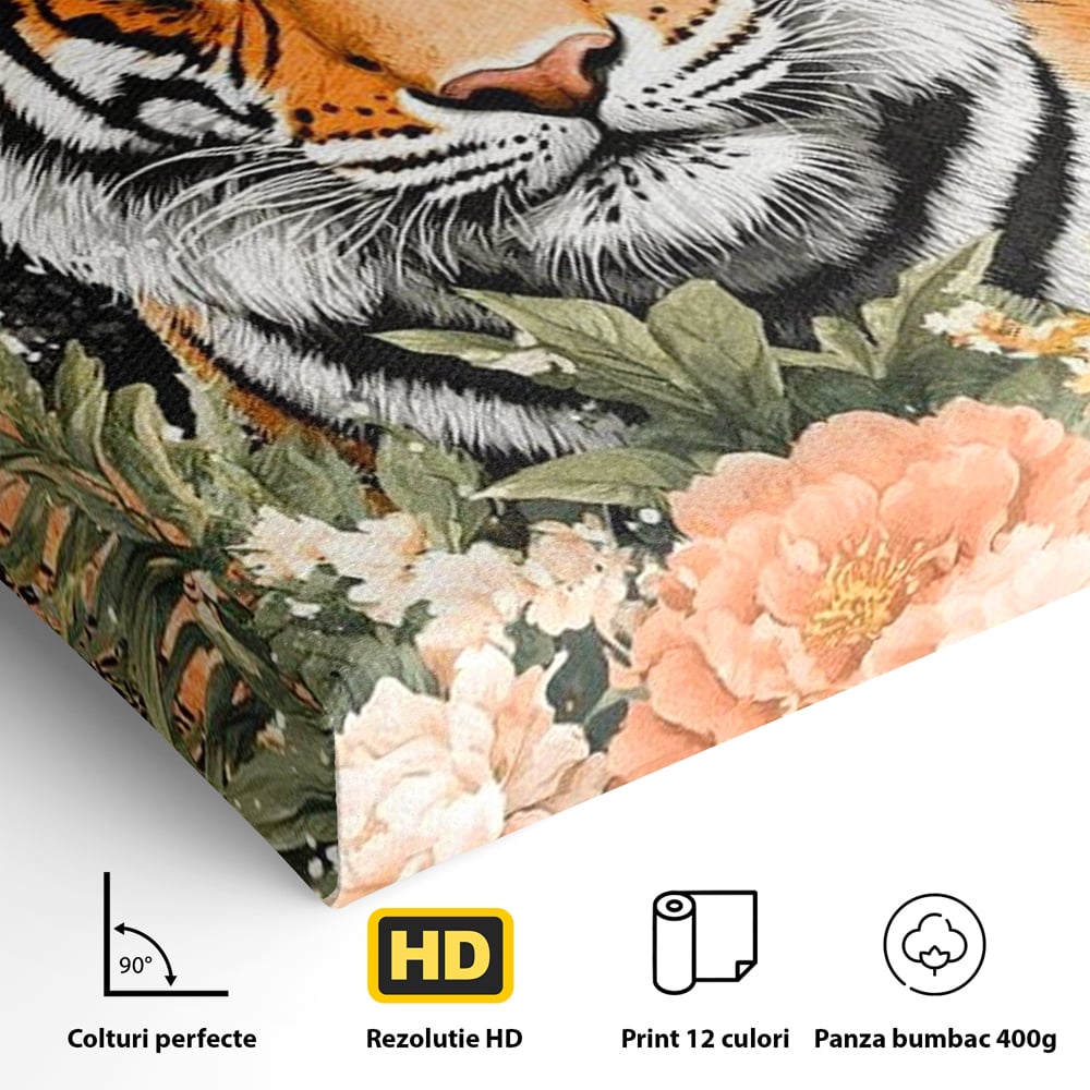 Tablou Canvas Premium, LuxCanva® M1447, Gradina Regelui, Tigru, Petale, Natura, Paradis, Exotic, Abstract, Flori, Jungla, Pictura, Salbatic, Birou, Living, Camera Copil