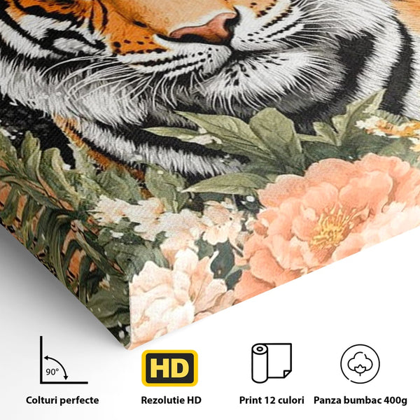 Tablou Canvas Premium, LuxCanva® M1447, Gradina Regelui, Tigru, Petale, Natura, Paradis, Exotic, Abstract, Flori, Jungla, Pictura, Salbatic, Birou, Living, Camera Copil