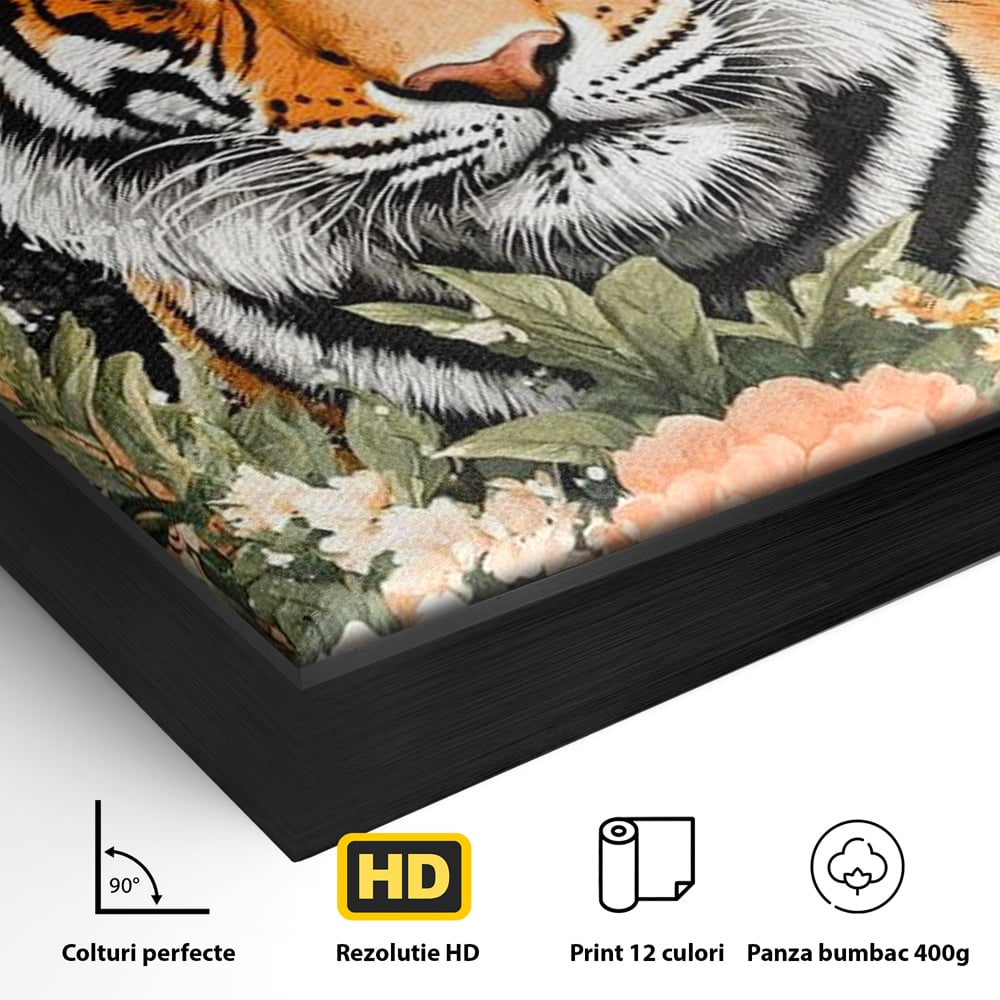 Tablou Canvas Premium, LuxCanva® M1447, Gradina Regelui, Tigru, Petale, Natura, Paradis, Exotic, Abstract, Flori, Jungla, Pictura, Salbatic, Birou, Living, Camera Copil