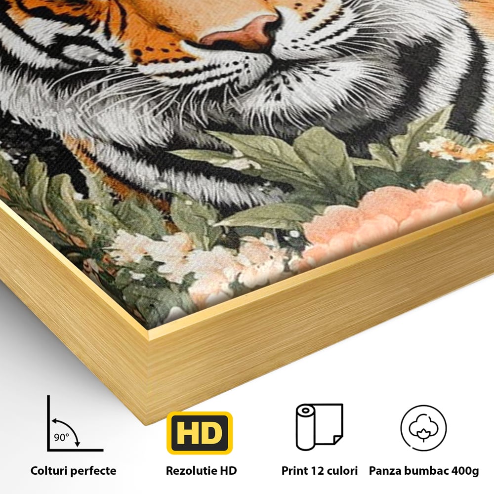 Tablou Canvas Premium, LuxCanva® M1447, Gradina Regelui, Tigru, Petale, Natura, Paradis, Exotic, Abstract, Flori, Jungla, Pictura, Salbatic, Birou, Living, Camera Copil