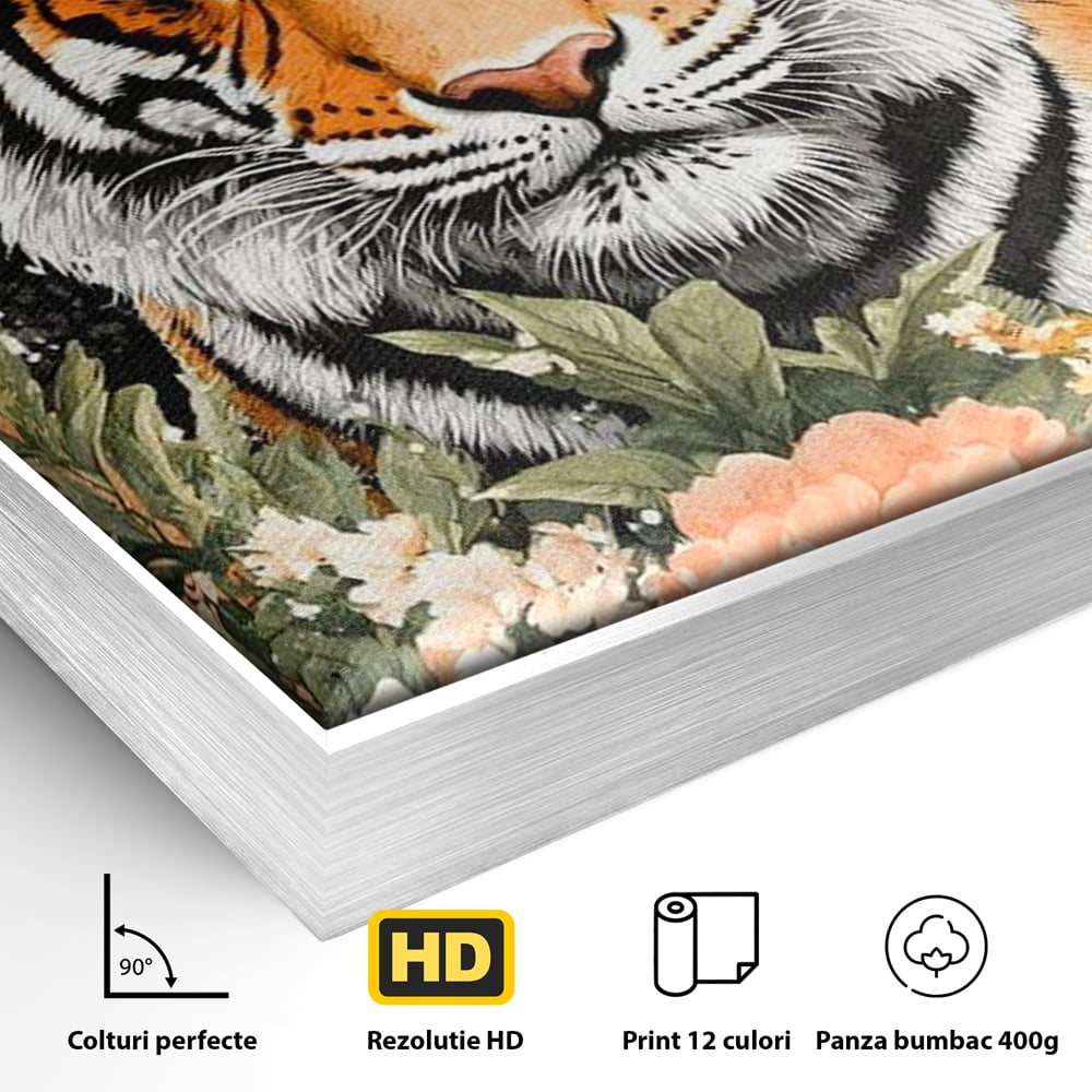 Tablou Canvas Premium, LuxCanva® M1447, Gradina Regelui, Tigru, Petale, Natura, Paradis, Exotic, Abstract, Flori, Jungla, Pictura, Salbatic, Birou, Living, Camera Copil