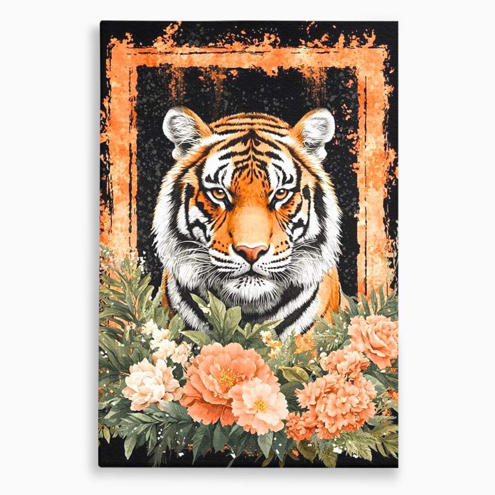 Tablou Canvas Premium, LuxCanva® M1447, Gradina Regelui, Tigru, Petale, Natura, Paradis, Exotic, Abstract, Flori, Jungla, Pictura, Salbatic, Birou, Living, Camera Copil