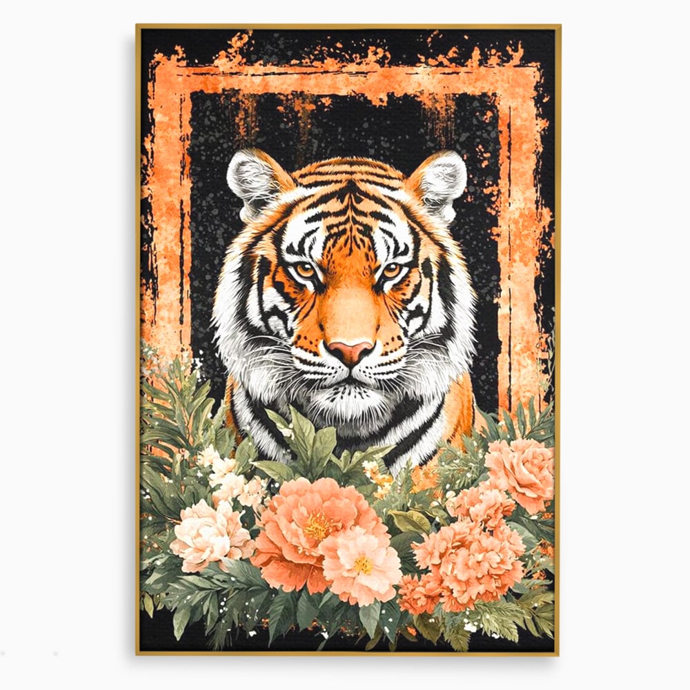 Tablou Canvas Premium, LuxCanva® M1447, Gradina Regelui, Tigru, Petale, Natura, Paradis, Exotic, Abstract, Flori, Jungla, Pictura, Salbatic, Birou, Living, Camera Copil