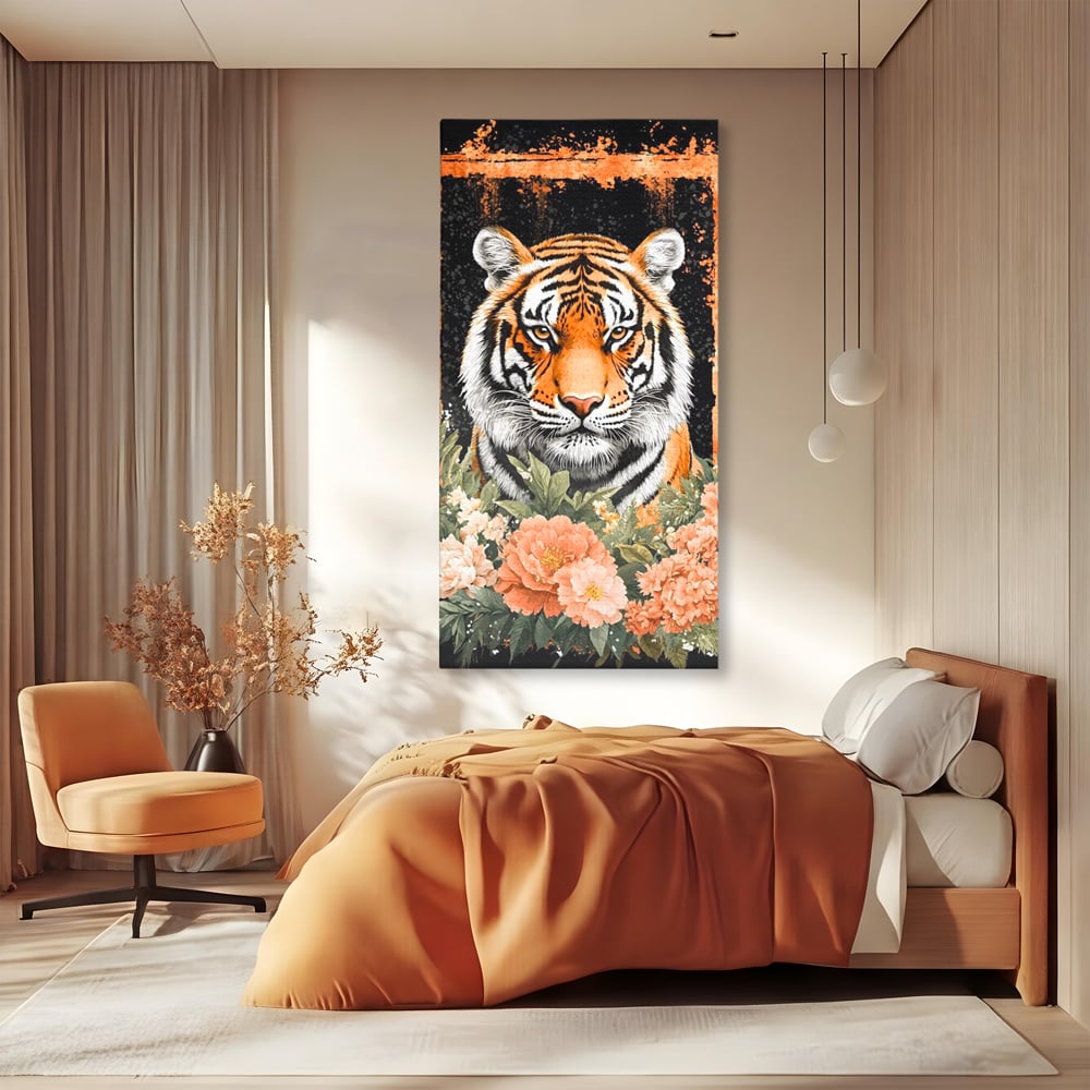 Tablou Canvas Premium, LuxCanva® M1447, Gradina Regelui, Tigru, Petale, Natura, Paradis, Exotic, Abstract, Flori, Jungla, Pictura, Salbatic, Birou, Living, Camera Copil