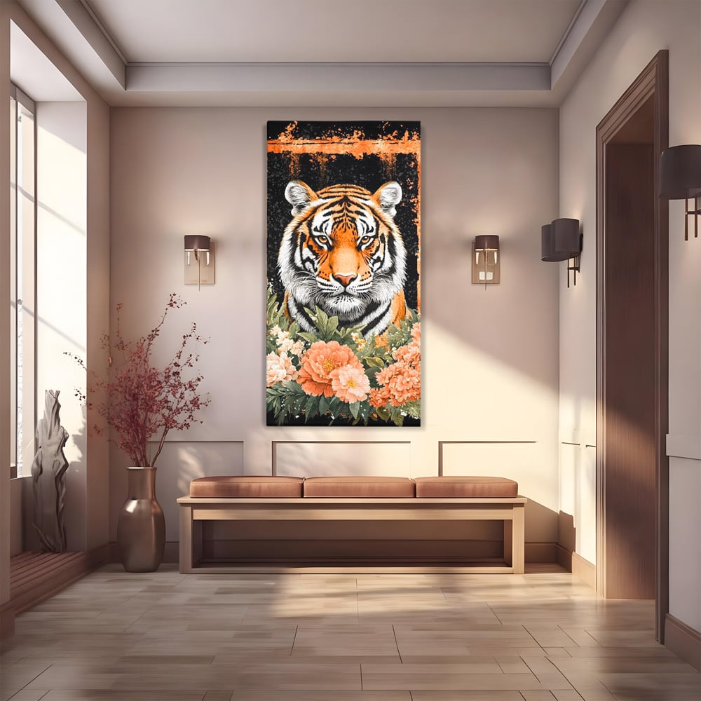Tablou Canvas Premium, LuxCanva® M1447, Gradina Regelui, Tigru, Petale, Natura, Paradis, Exotic, Abstract, Flori, Jungla, Pictura, Salbatic, Birou, Living, Camera Copil