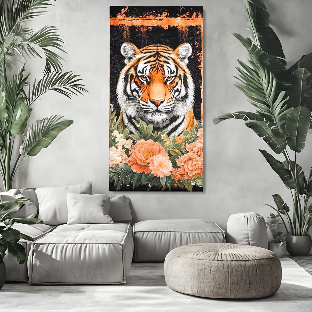 Tablou Canvas Premium, LuxCanva® M1447, Gradina Regelui, Tigru, Petale, Natura, Paradis, Exotic, Abstract, Flori, Jungla, Pictura, Salbatic, Birou, Living, Camera Copil