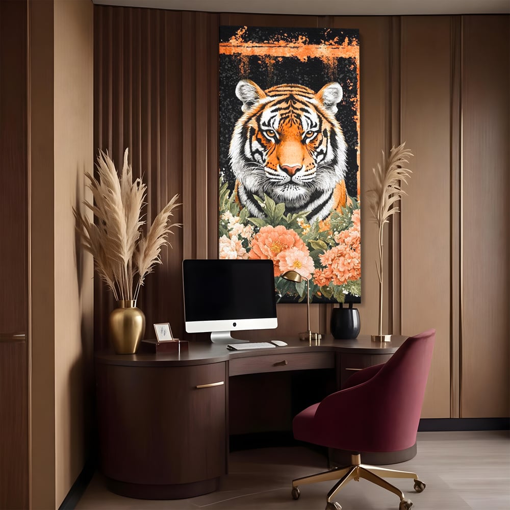 Tablou Canvas Premium, LuxCanva® M1447, Gradina Regelui, Tigru, Petale, Natura, Paradis, Exotic, Abstract, Flori, Jungla, Pictura, Salbatic, Birou, Living, Camera Copil