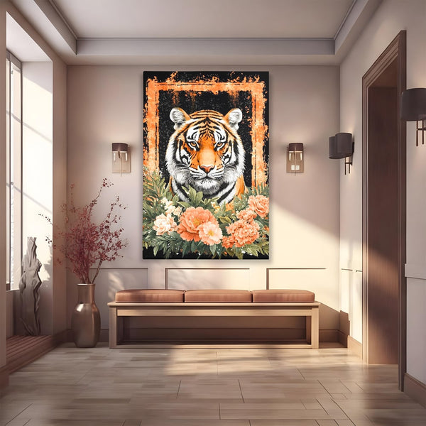 Tablou Canvas Premium, LuxCanva® M1447, Gradina Regelui, Tigru, Petale, Natura, Paradis, Exotic, Abstract, Flori, Jungla, Pictura, Salbatic, Birou, Living, Camera Copil