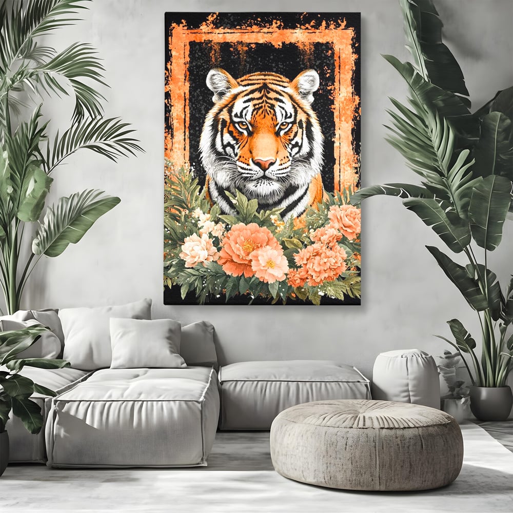 Tablou Canvas Premium, LuxCanva® M1447, Gradina Regelui, Tigru, Petale, Natura, Paradis, Exotic, Abstract, Flori, Jungla, Pictura, Salbatic, Birou, Living, Camera Copil