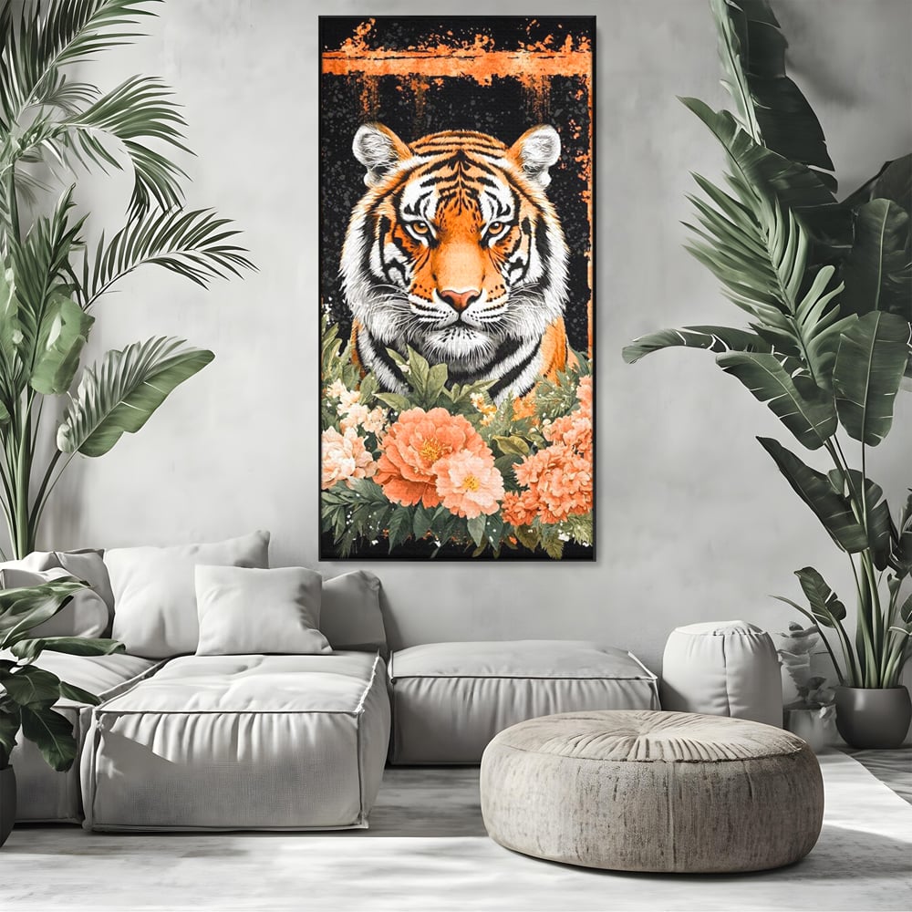 Tablou Canvas Premium, LuxCanva® M1447, Gradina Regelui, Tigru, Petale, Natura, Paradis, Exotic, Abstract, Flori, Jungla, Pictura, Salbatic, Birou, Living, Camera Copil