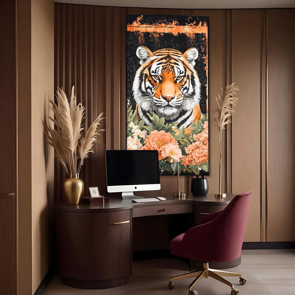 Tablou Canvas Premium, LuxCanva® M1447, Gradina Regelui, Tigru, Petale, Natura, Paradis, Exotic, Abstract, Flori, Jungla, Pictura, Salbatic, Birou, Living, Camera Copil
