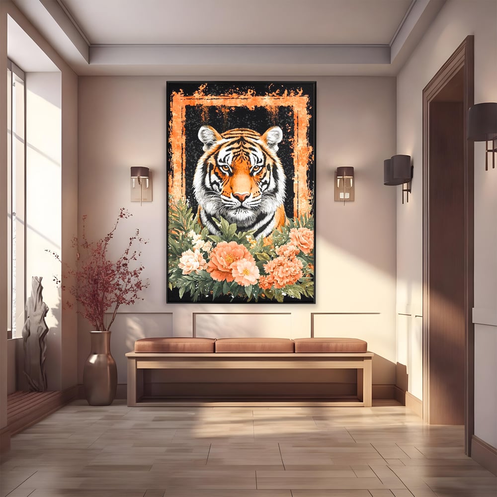 Tablou Canvas Premium, LuxCanva® M1447, Gradina Regelui, Tigru, Petale, Natura, Paradis, Exotic, Abstract, Flori, Jungla, Pictura, Salbatic, Birou, Living, Camera Copil