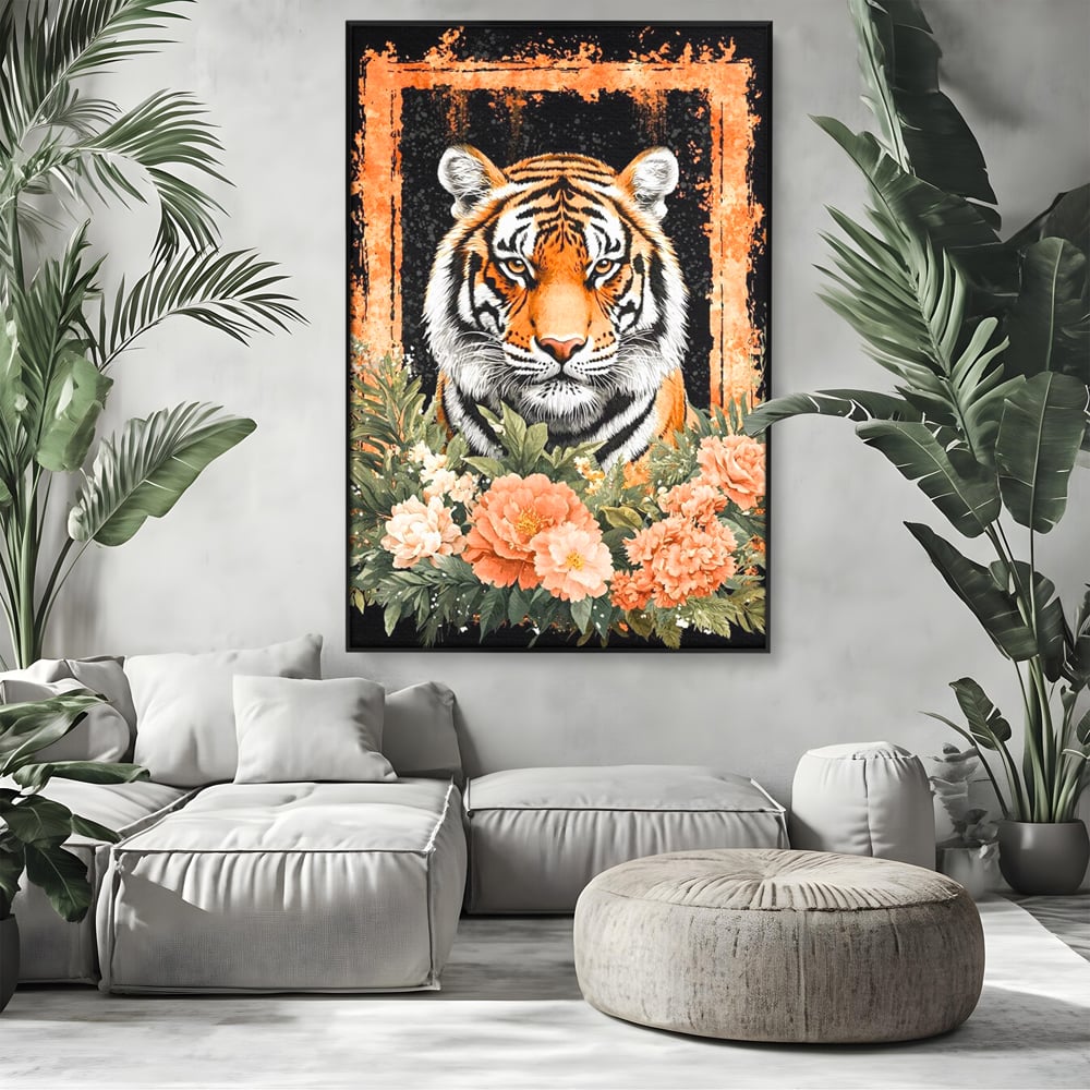Tablou Canvas Premium, LuxCanva® M1447, Gradina Regelui, Tigru, Petale, Natura, Paradis, Exotic, Abstract, Flori, Jungla, Pictura, Salbatic, Birou, Living, Camera Copil