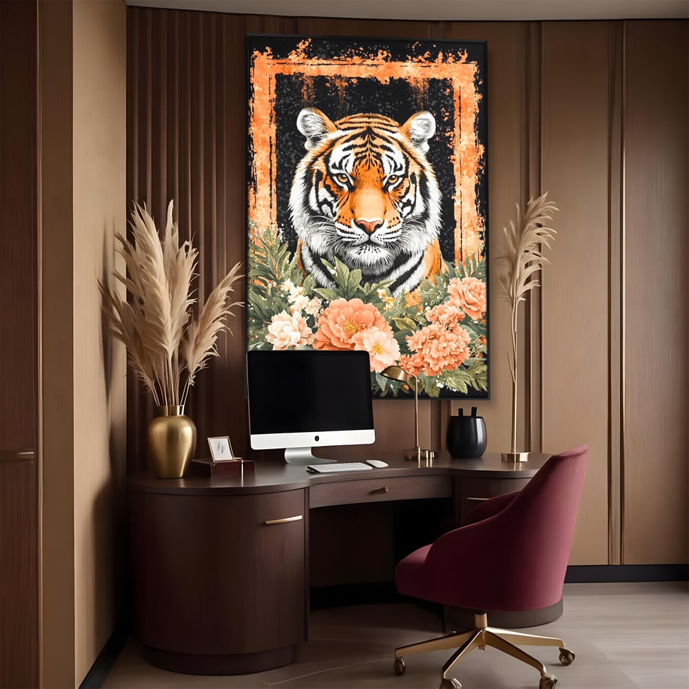 Tablou Canvas Premium, LuxCanva® M1447, Gradina Regelui, Tigru, Petale, Natura, Paradis, Exotic, Abstract, Flori, Jungla, Pictura, Salbatic, Birou, Living, Camera Copil