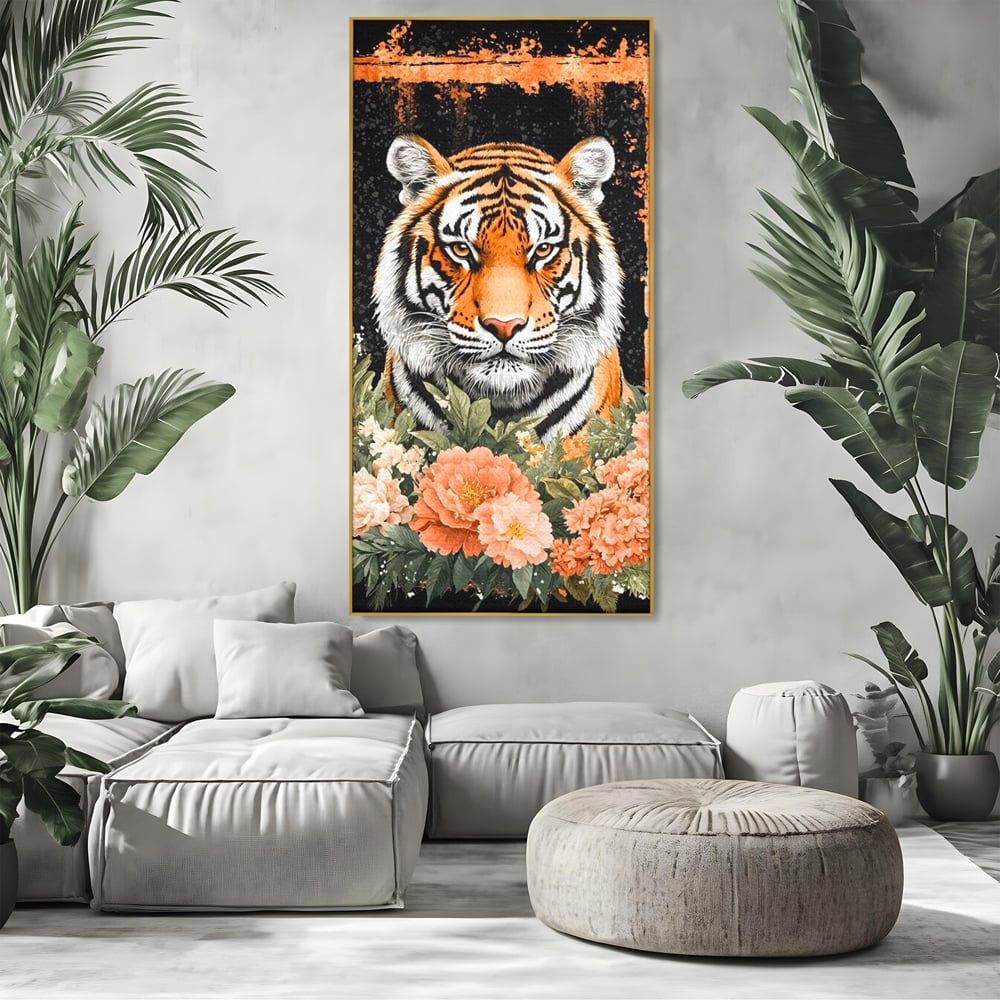 Tablou Canvas Premium, LuxCanva® M1447, Gradina Regelui, Tigru, Petale, Natura, Paradis, Exotic, Abstract, Flori, Jungla, Pictura, Salbatic, Birou, Living, Camera Copil