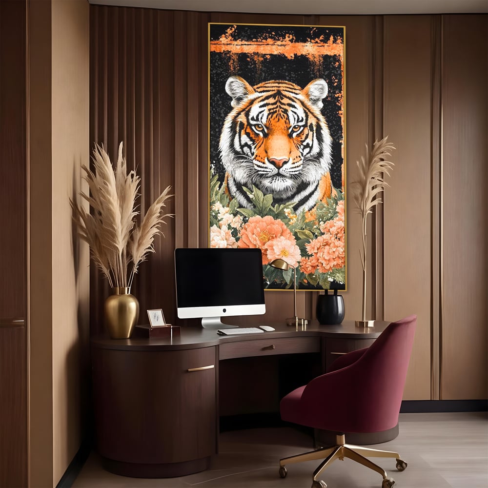 Tablou Canvas Premium, LuxCanva® M1447, Gradina Regelui, Tigru, Petale, Natura, Paradis, Exotic, Abstract, Flori, Jungla, Pictura, Salbatic, Birou, Living, Camera Copil