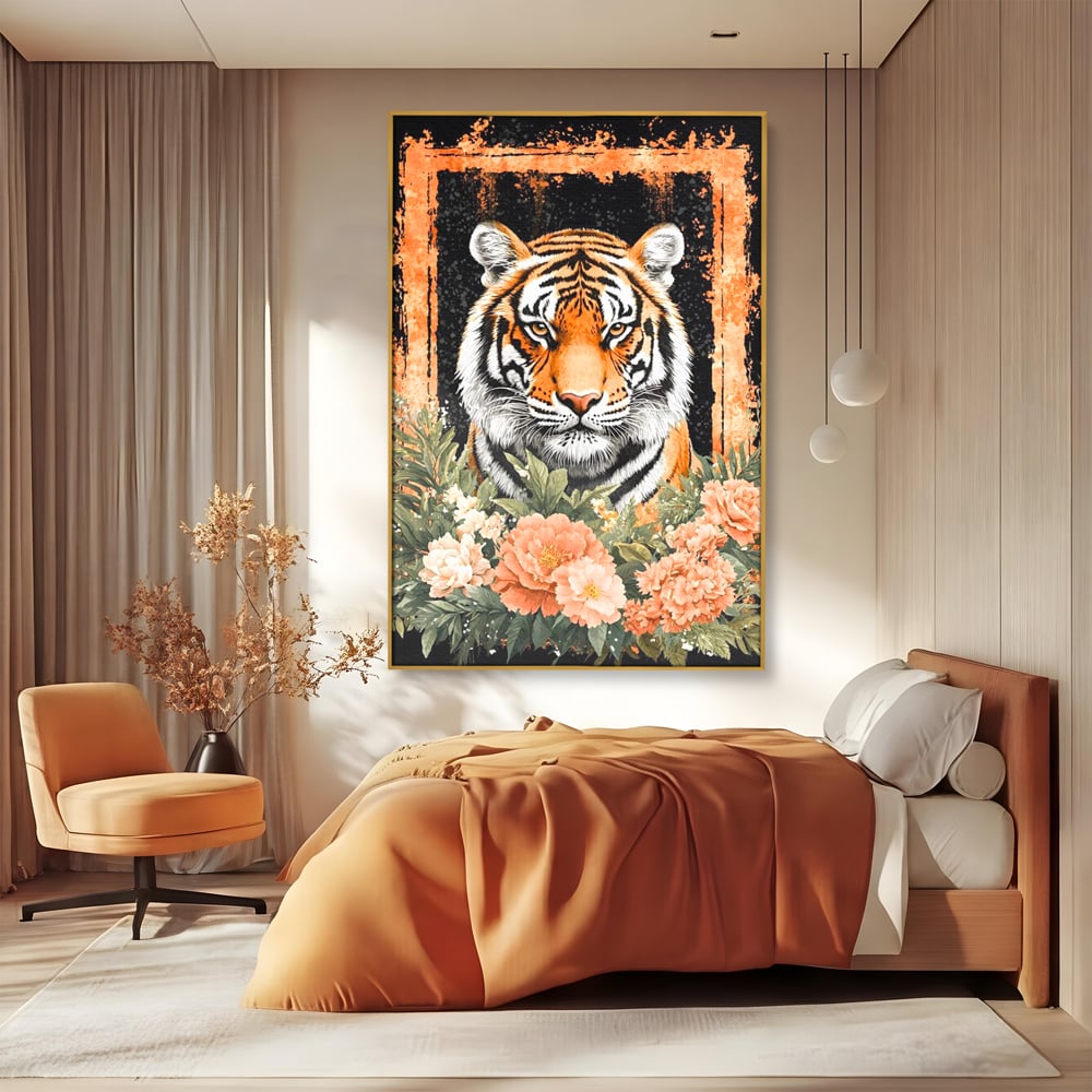 Tablou Canvas Premium, LuxCanva® M1447, Gradina Regelui, Tigru, Petale, Natura, Paradis, Exotic, Abstract, Flori, Jungla, Pictura, Salbatic, Birou, Living, Camera Copil