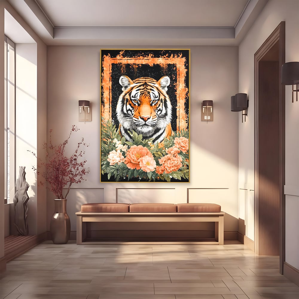 Tablou Canvas Premium, LuxCanva® M1447, Gradina Regelui, Tigru, Petale, Natura, Paradis, Exotic, Abstract, Flori, Jungla, Pictura, Salbatic, Birou, Living, Camera Copil