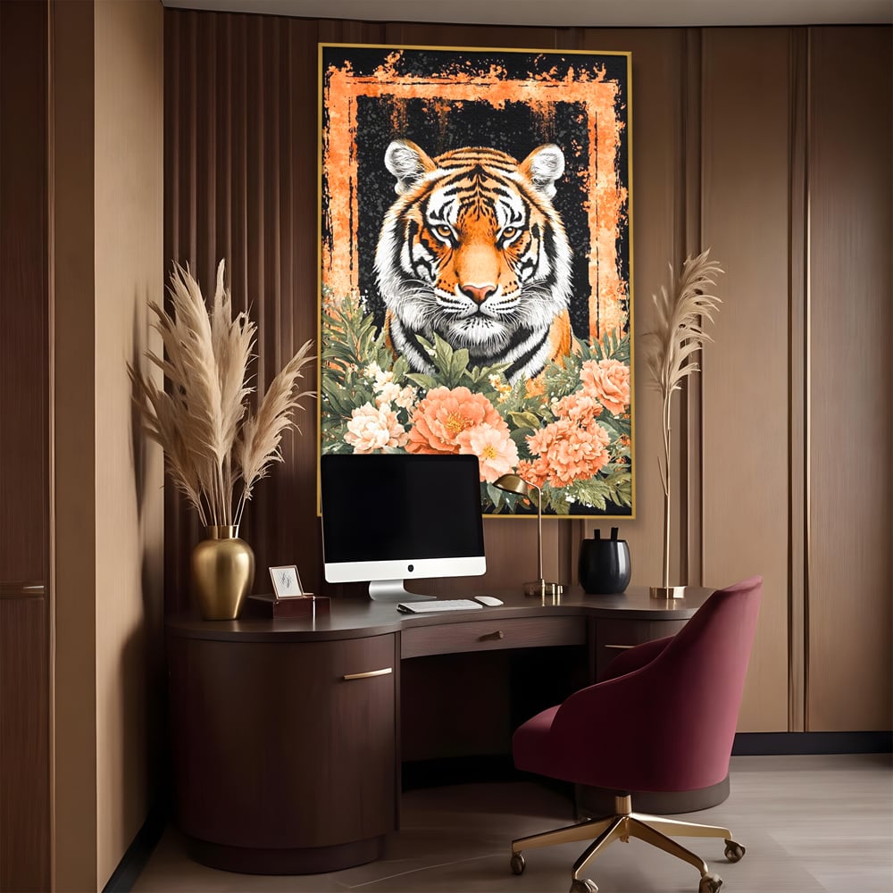 Tablou Canvas Premium, LuxCanva® M1447, Gradina Regelui, Tigru, Petale, Natura, Paradis, Exotic, Abstract, Flori, Jungla, Pictura, Salbatic, Birou, Living, Camera Copil