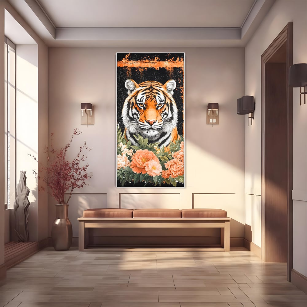 Tablou Canvas Premium, LuxCanva® M1447, Gradina Regelui, Tigru, Petale, Natura, Paradis, Exotic, Abstract, Flori, Jungla, Pictura, Salbatic, Birou, Living, Camera Copil